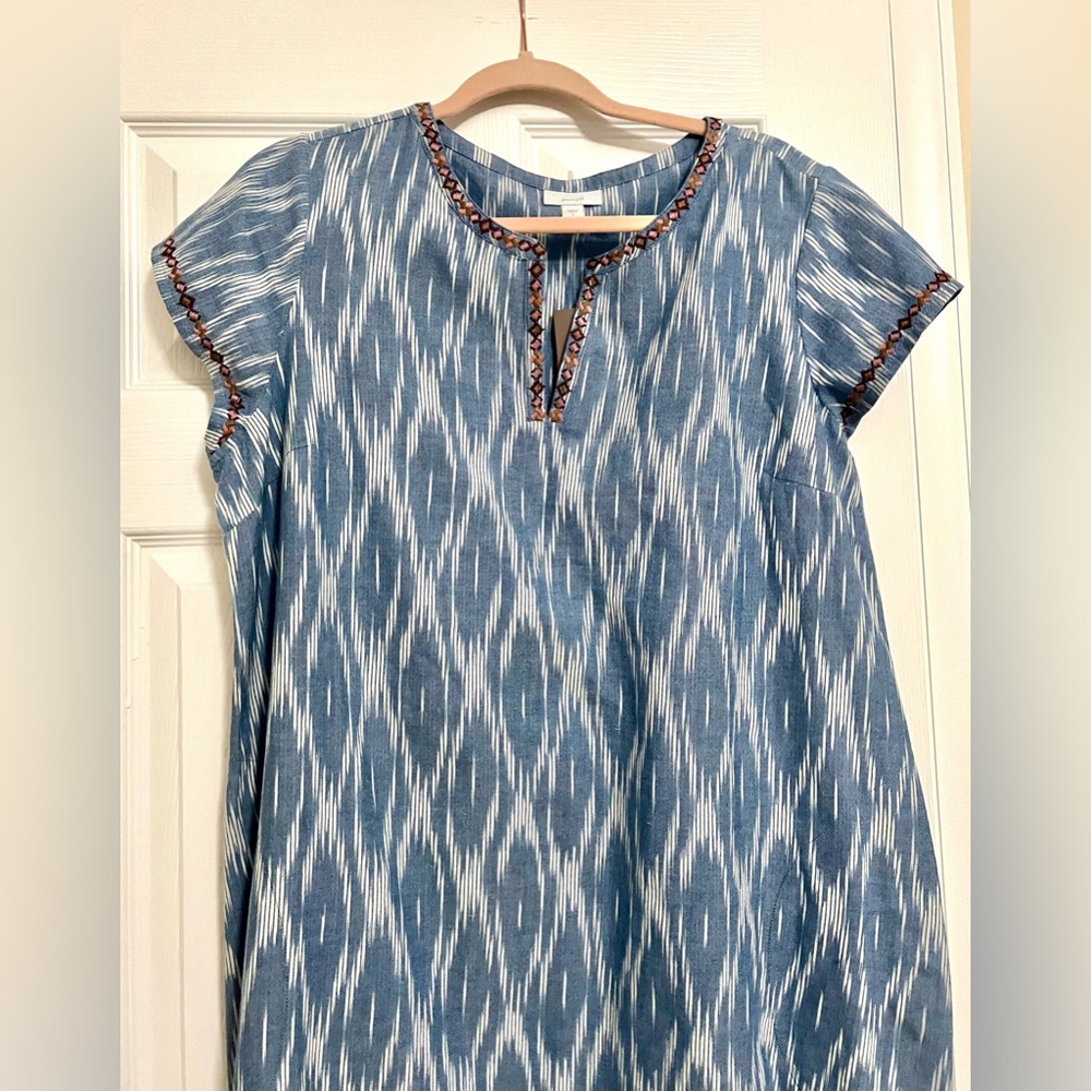 NWT Pure Jill J.Jill ADRIATICML Ikat Cotton Shirt Dress Blue India Sz L